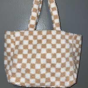 Checkered print Sherpa tote bag